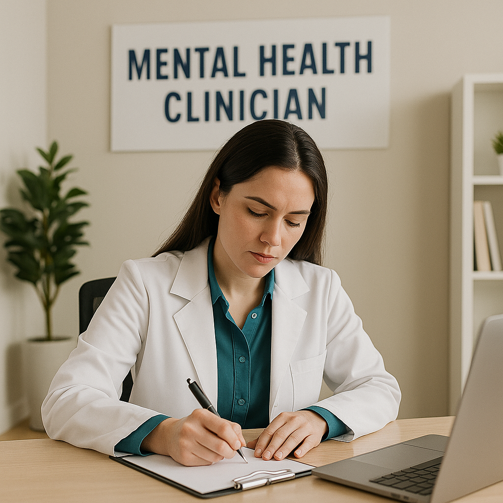 Mental health clinician writing a prescription for a client suffreing from stress and anxiety