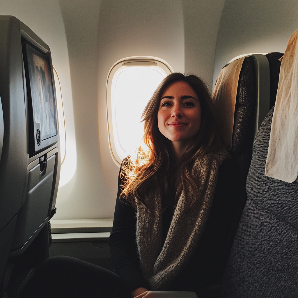 A woman sitting in an airplane | Source: Midjourney