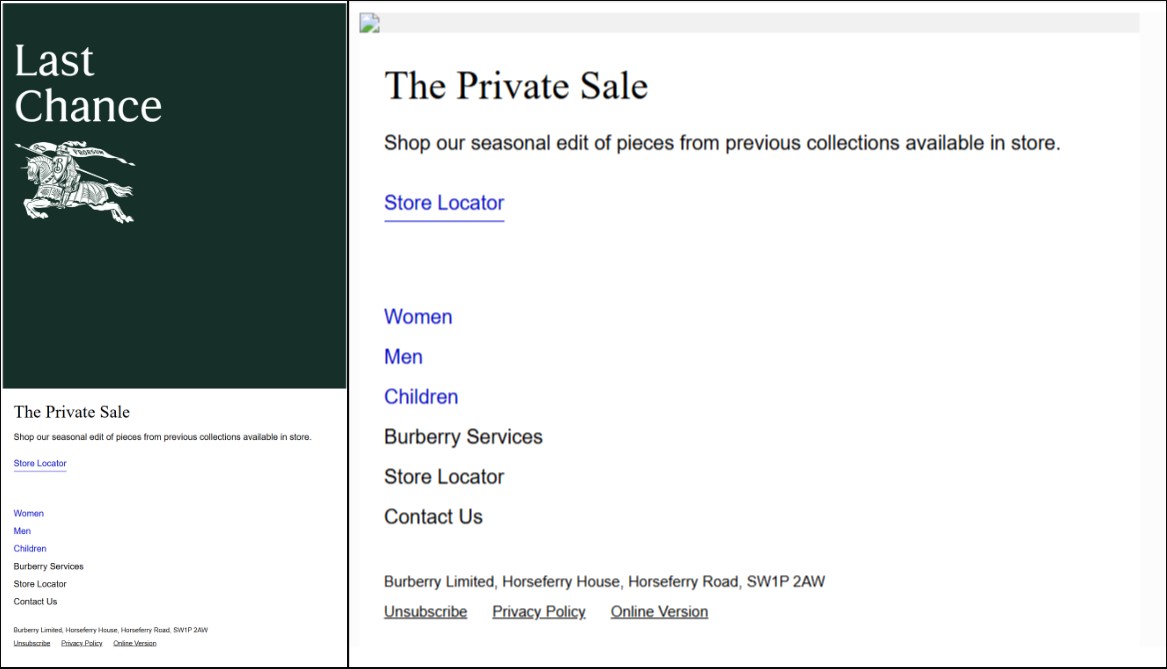 Burberry uses bulletproof email buttons in their email

