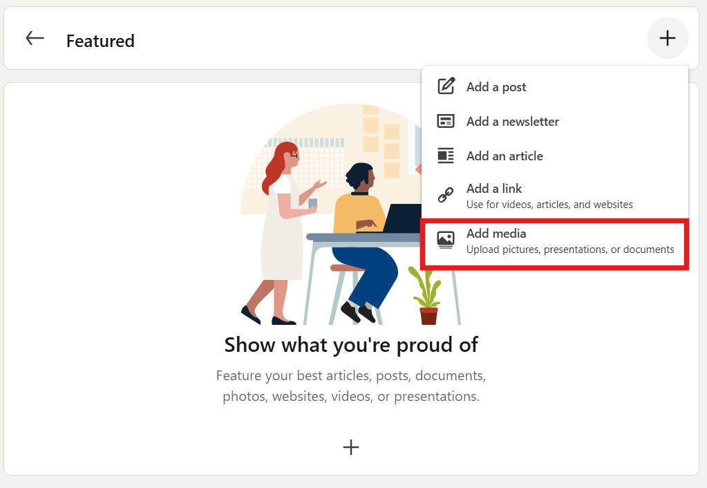 add media to featured section on linkedin