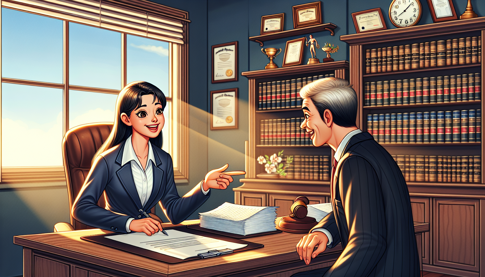 A cartoon representation of a Newport Beach slip and fall attorney assisting a client.