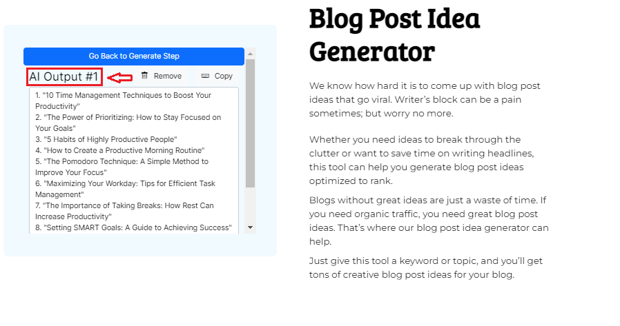 Output of CGAI Blog Post Idea Generator