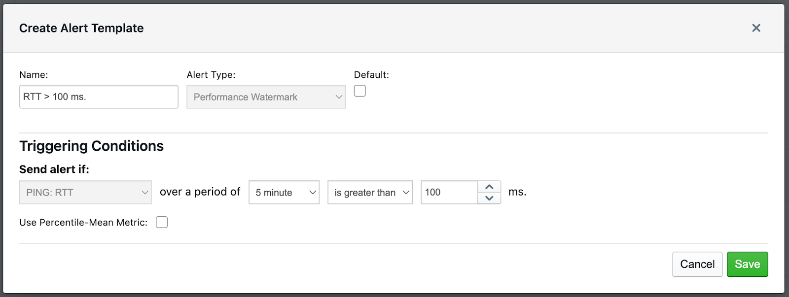 Alert template that triggers an high latency alert.