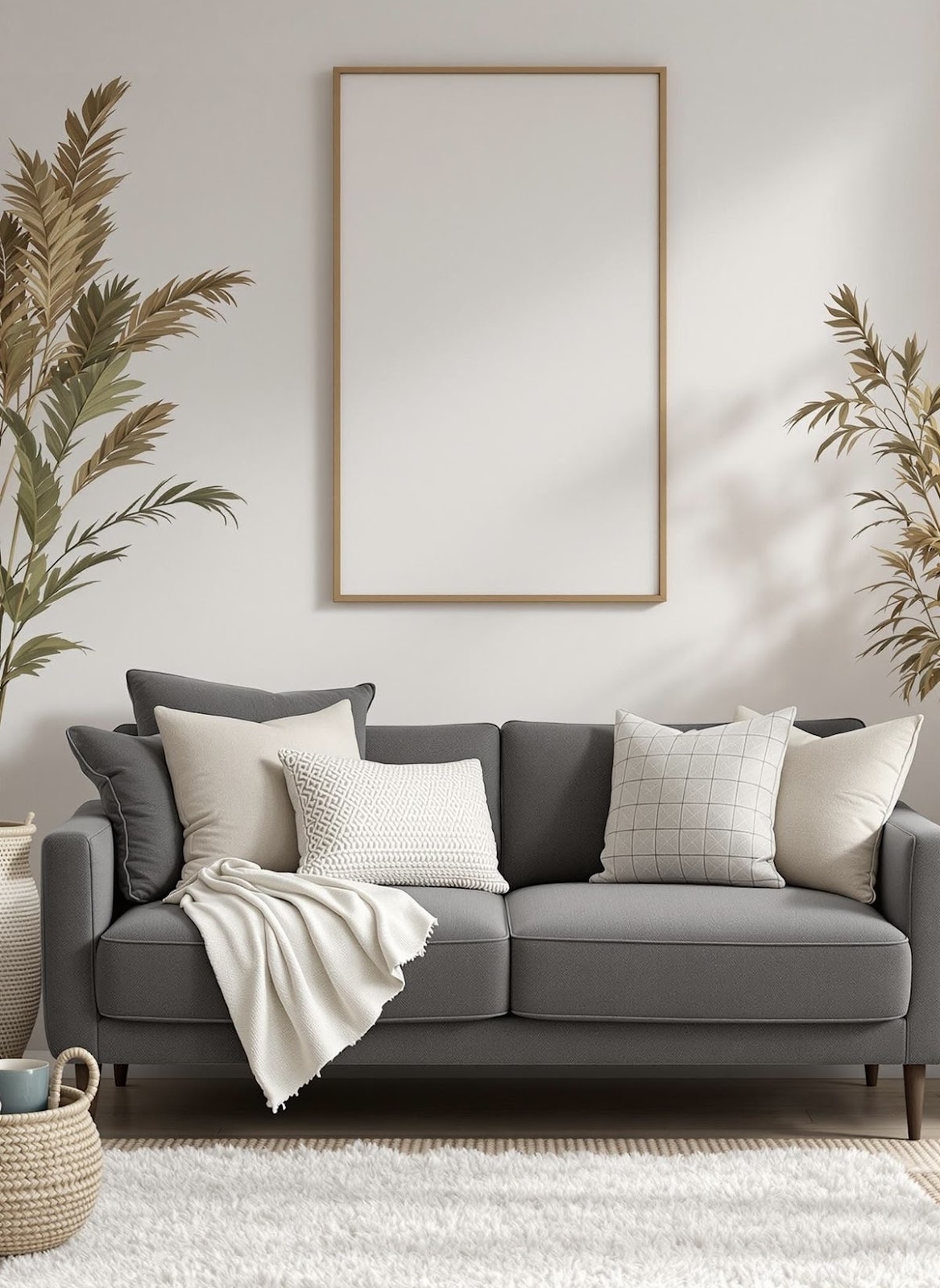 Charcoal Grey and White Color Sofa