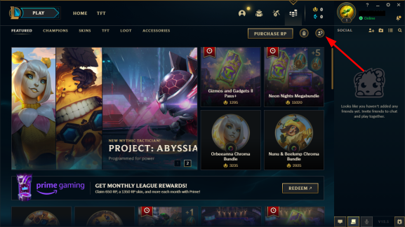 Screenshot of League of Legends client app open on the store page