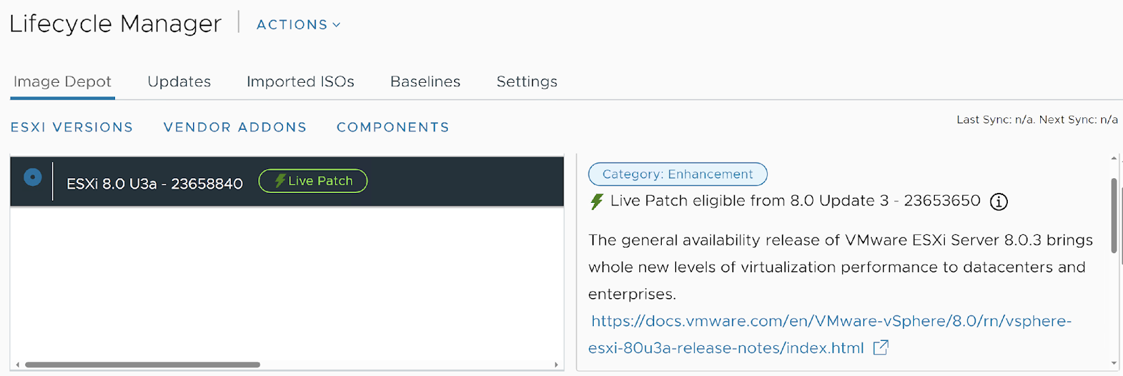 VMware vSphere Foundation Live Patching for ESX 