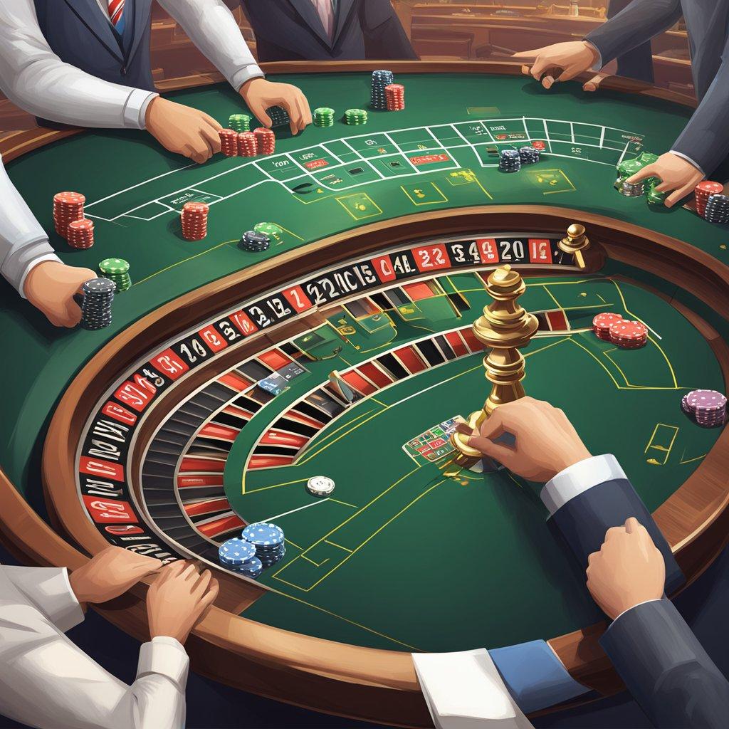 A detailed illustration of the Australian online casino market, featuring key legal frameworks and regulatory bodies in a dynamic and informative composition