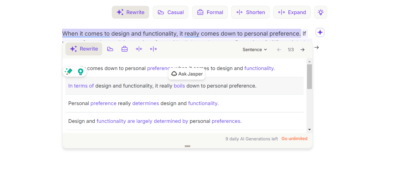 Design & Functionality for Wordtune