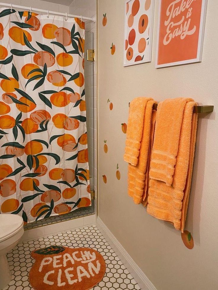 bath with orange colored fabric