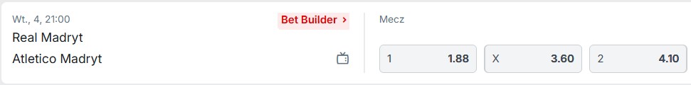 Real Madryt - Atletico Madryt kursy bukmacherskie