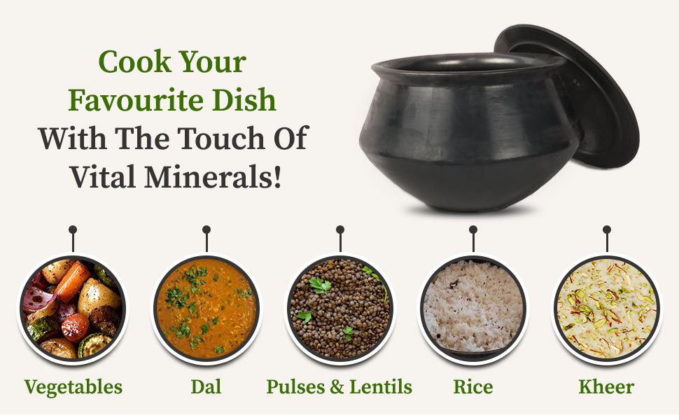 Cook dishes in black cooking mud pot