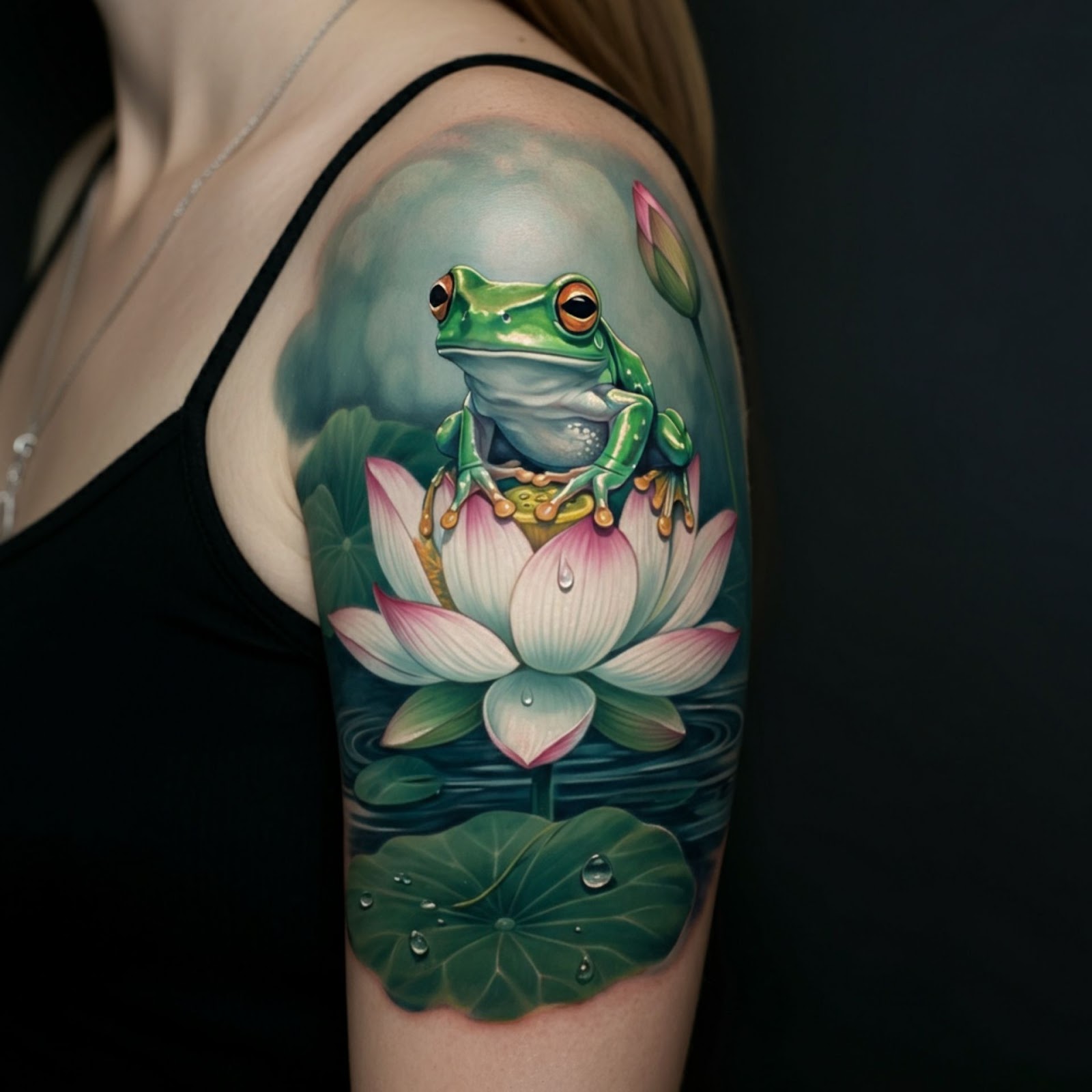 Frog and Lotus Tattoo