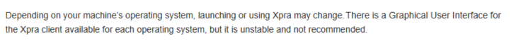 Screenshot of a post from Michigan Technological University explaining that Xpra usage can vary by OS and noting that the available Xpra GUI client is unstable and not recommended.