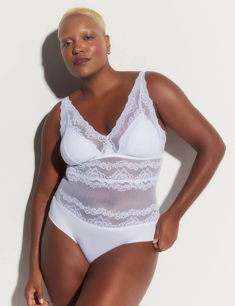 Body Sem Manga Renda Tule Signature Première Branco