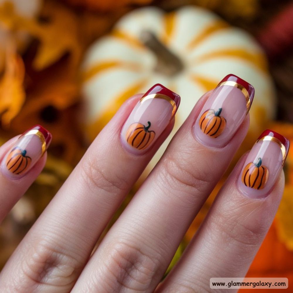 Thanksgiving Nail Designs having Pumpkin Spice-Themed French Tips
