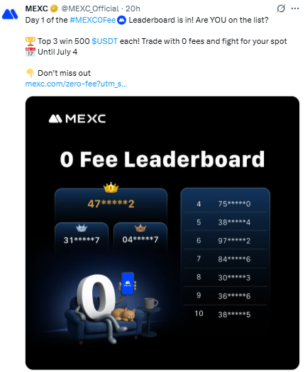 MEXC 0 Fee Leaderboard Live, ट्रेडिंग पूरी तरह फ्री