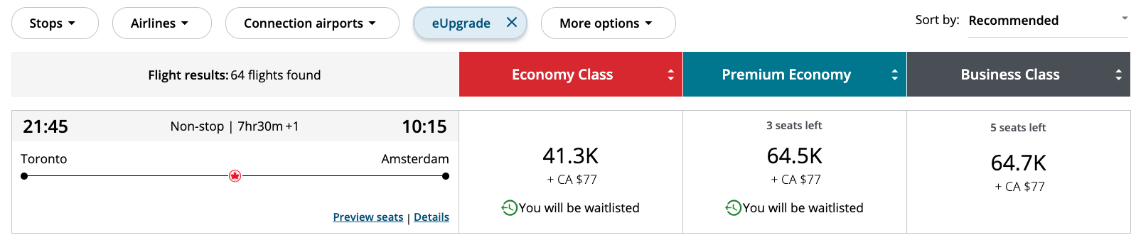 Toronto to Amsterdam via Aeroplan