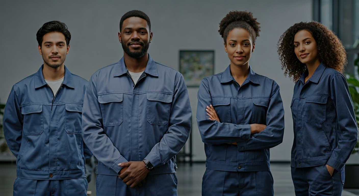 Diverse team in branded workwear