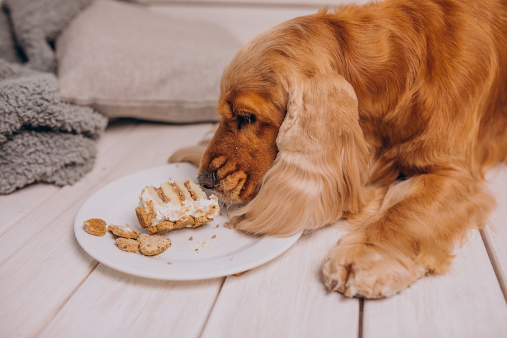 A dog eating gelatin food at home