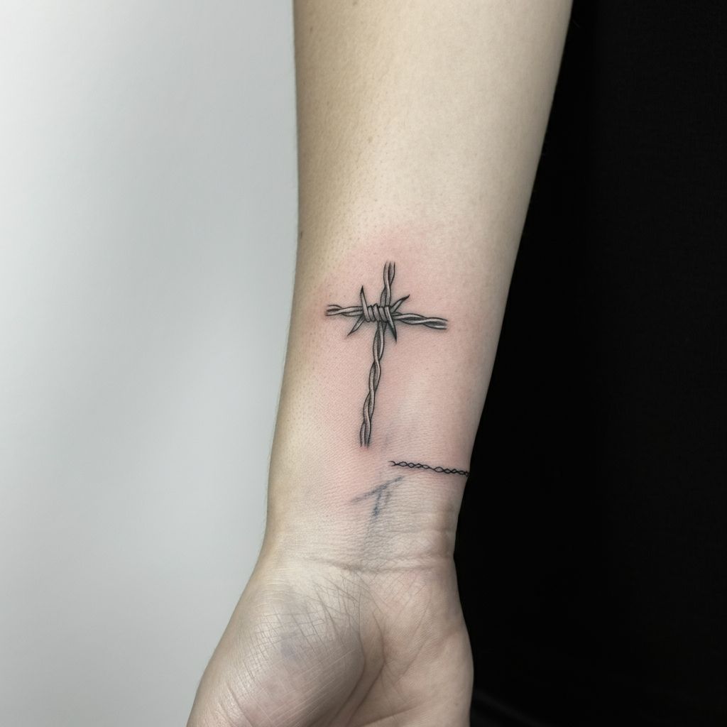Barbed Wire Cross Tattoo