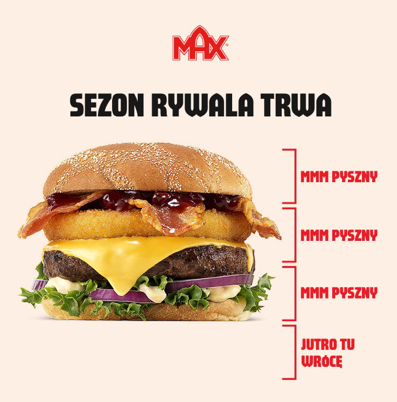 Kampania marketingowa, promująca nową kanapkę w Max Burgers - "Burger Rywala"