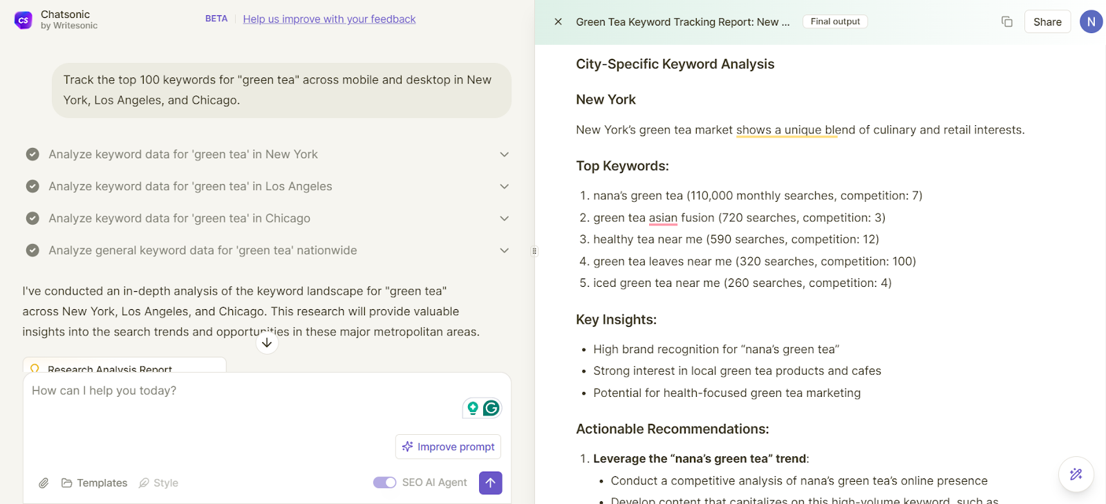 Chatsonic helps recognize patterns in SERPs.