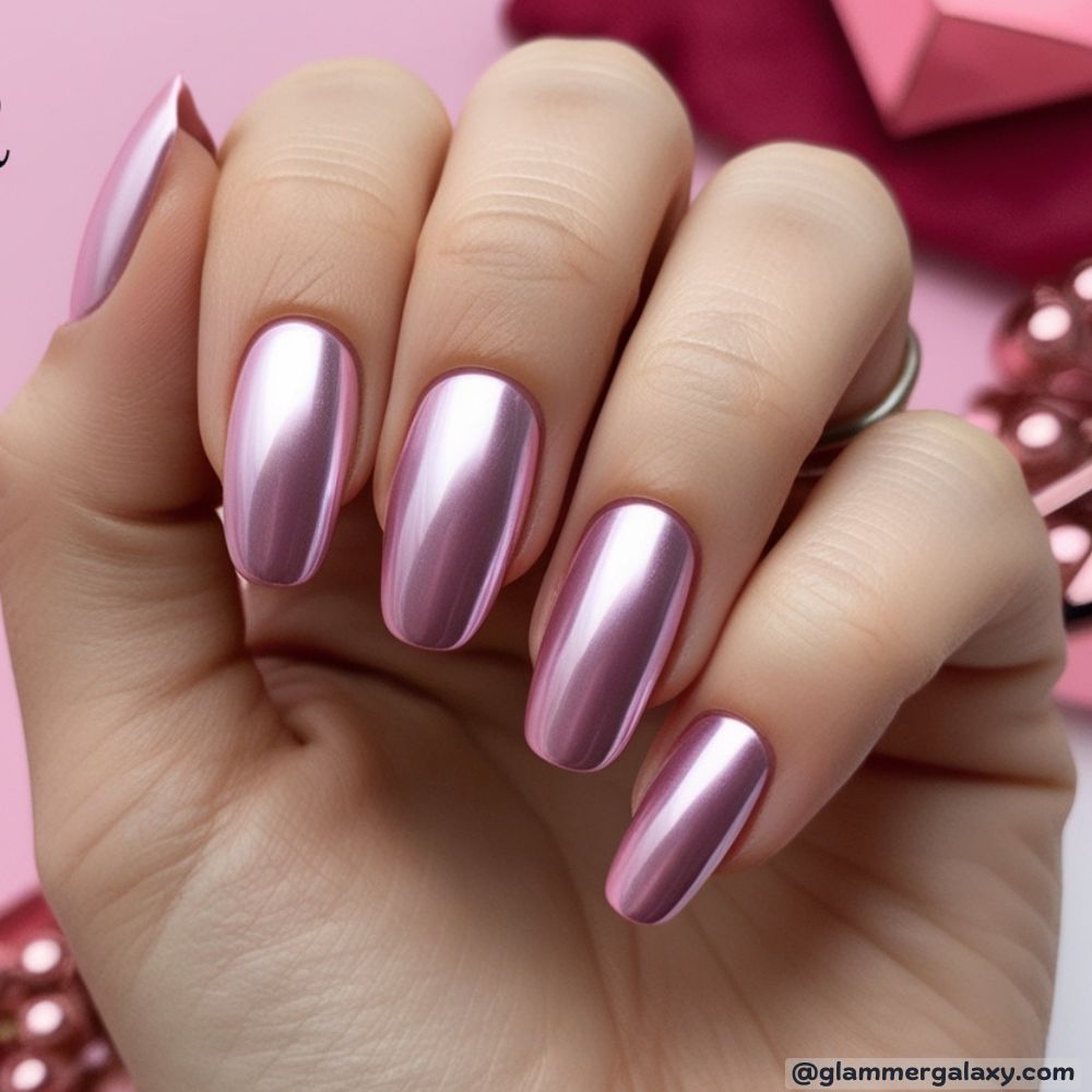 December Nails having Soft Pink Chrome
