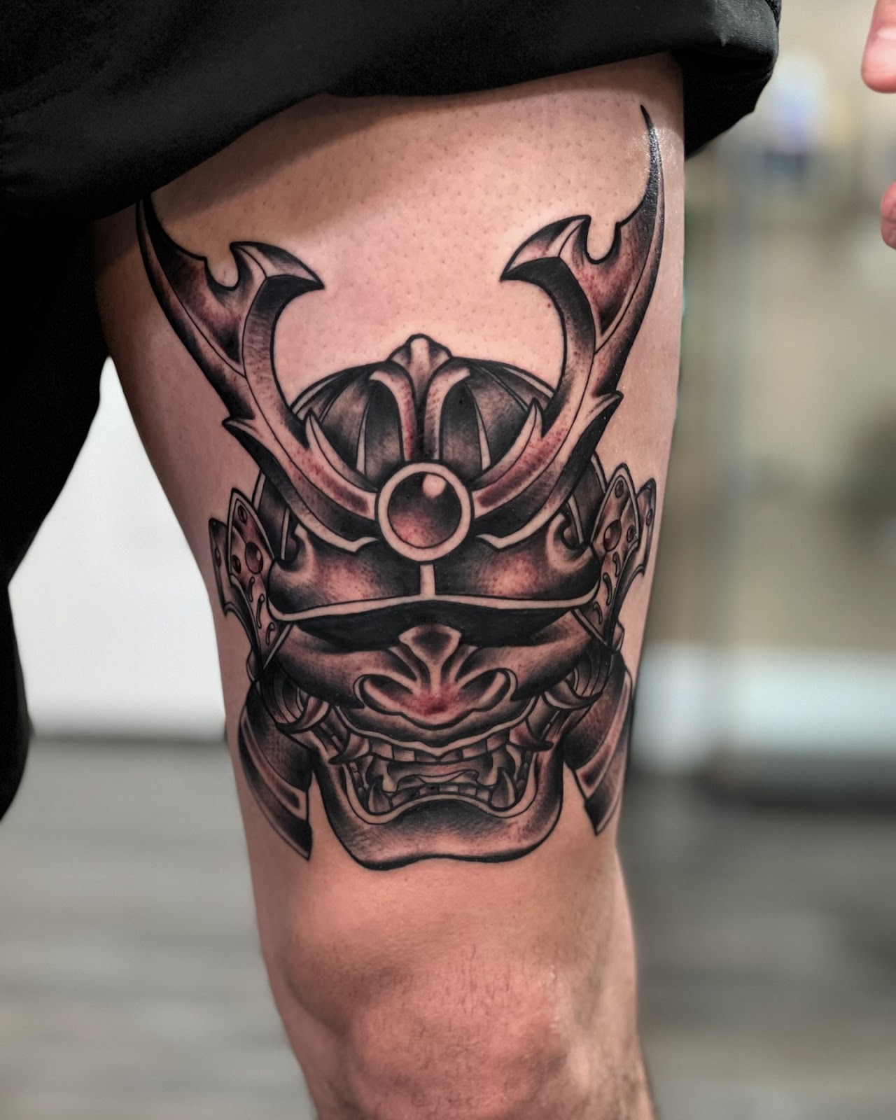 Samurai Warrior in Battle Thigh Tattoo