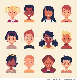 Cute cartoon children portrait set -different... - Stock Illustration  [60508422] - PIXTA