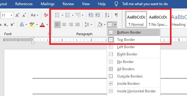 pilih “Top Borders” atau pilihan sesuai kebutuhan Anda