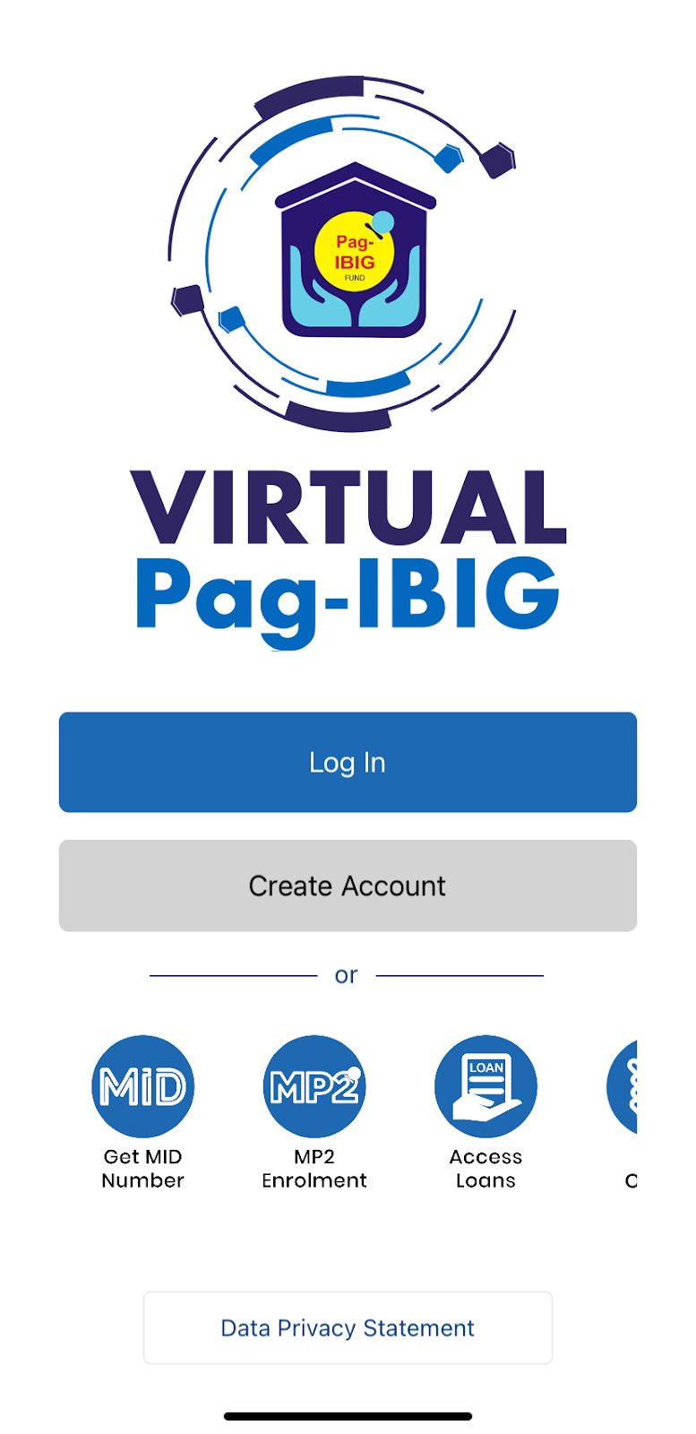 virtual pag-ibig mobile app home page