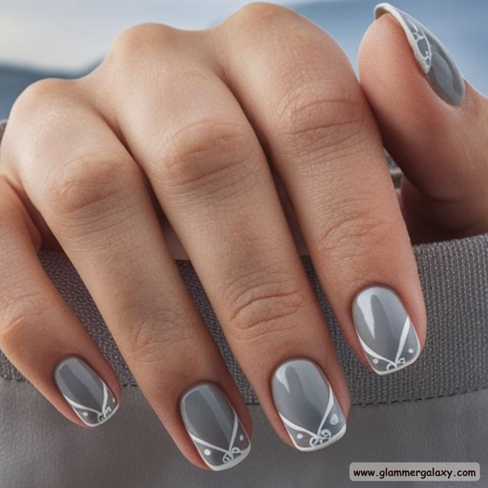 Winter Gray Nails having Minimalist Negative Space
