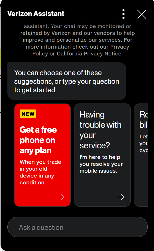 Verizon AI chat.