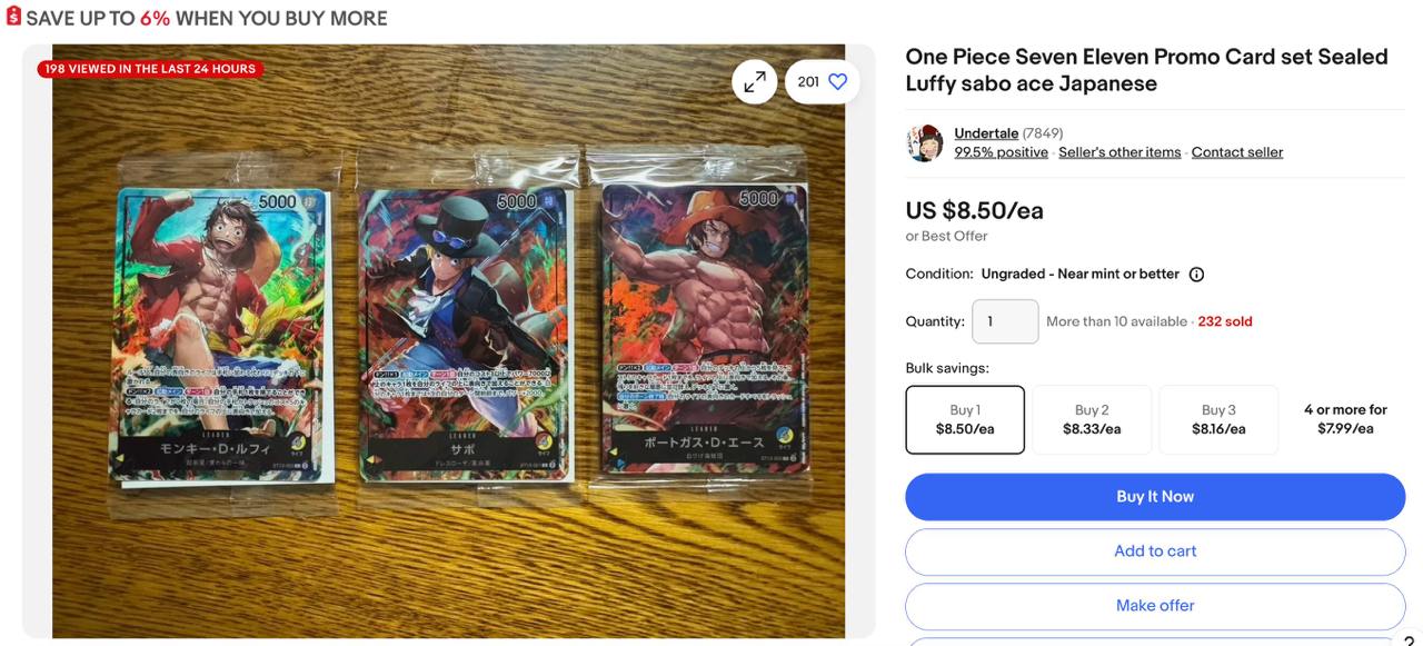 1. One Piece Seven Eleven Promo Card set Sealed Luffy sabo ace Japanese