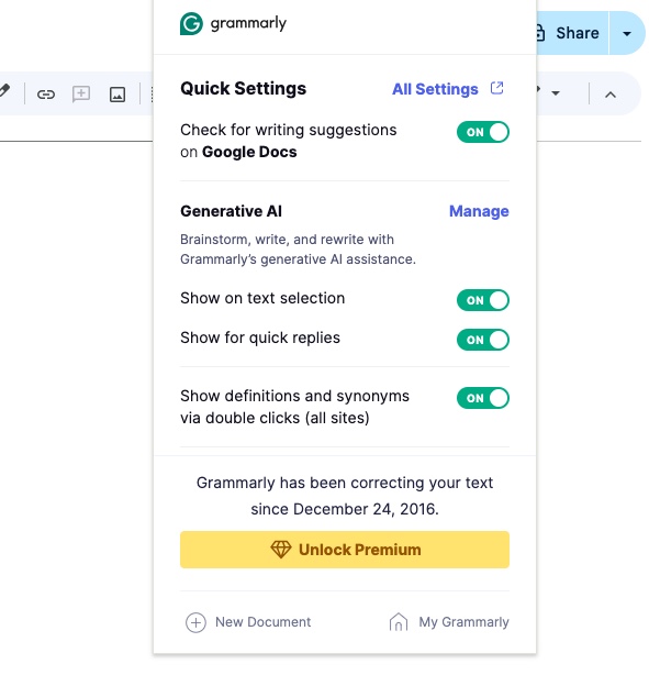 Grammarly settings