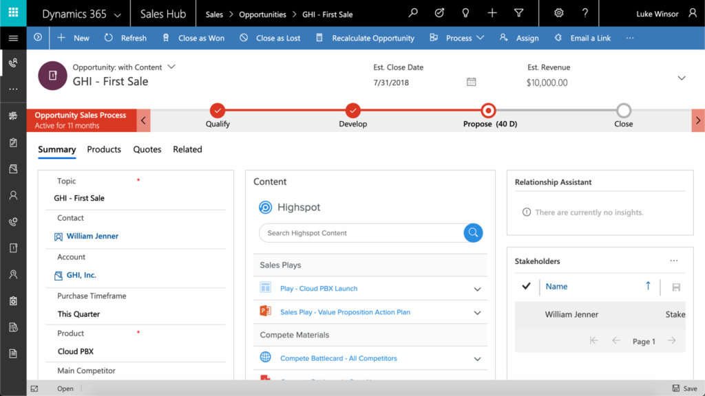 Highspot sales enablement interface