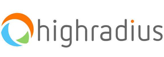 Logo of HighRadius, accounts receivable software, featuring a modern design with a colorful circular icon in orange, blue, and green, paired with sleek gray typography