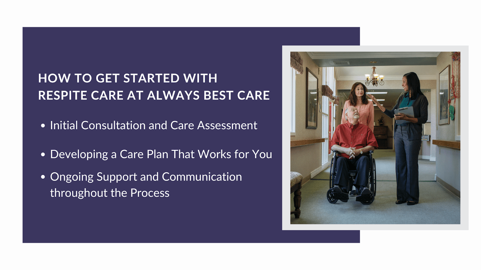 This is an infographic detailing how to get started with respite care at Always Best Care