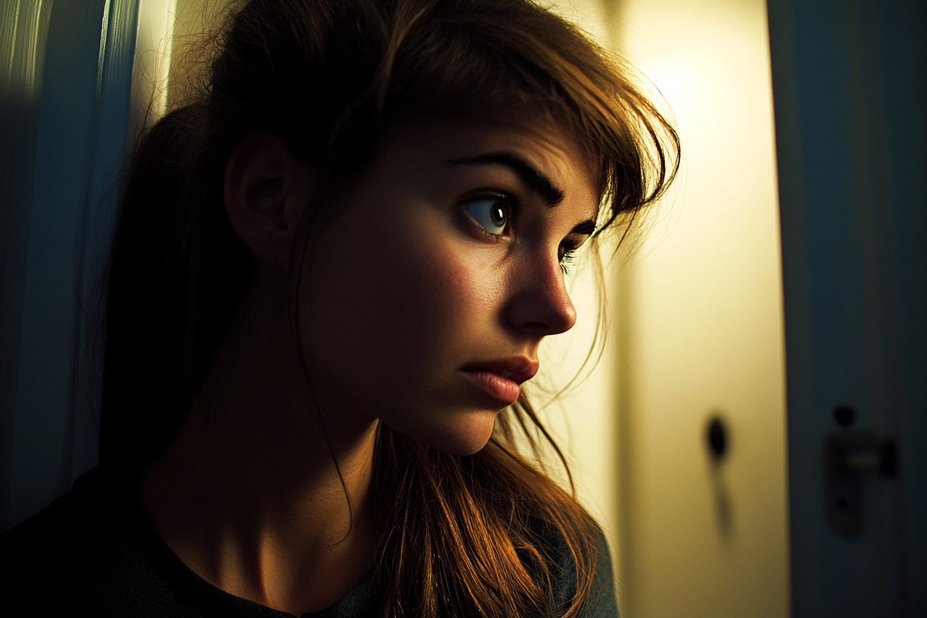 A woman standing outside a bedroom door | Source: Midjourney