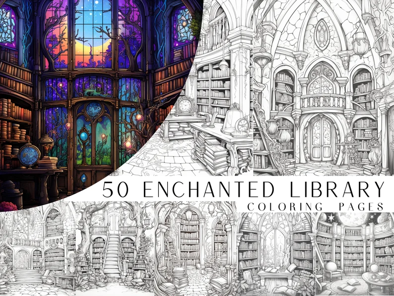 Enchanted Library digital coloring book