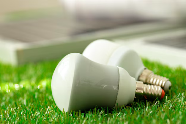 Free Photo energy efficient light bulb lying on grass