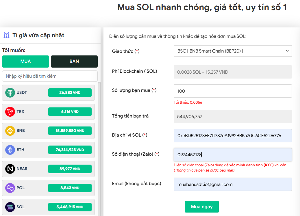 Mua SOL với giá tốt nhất thị trường