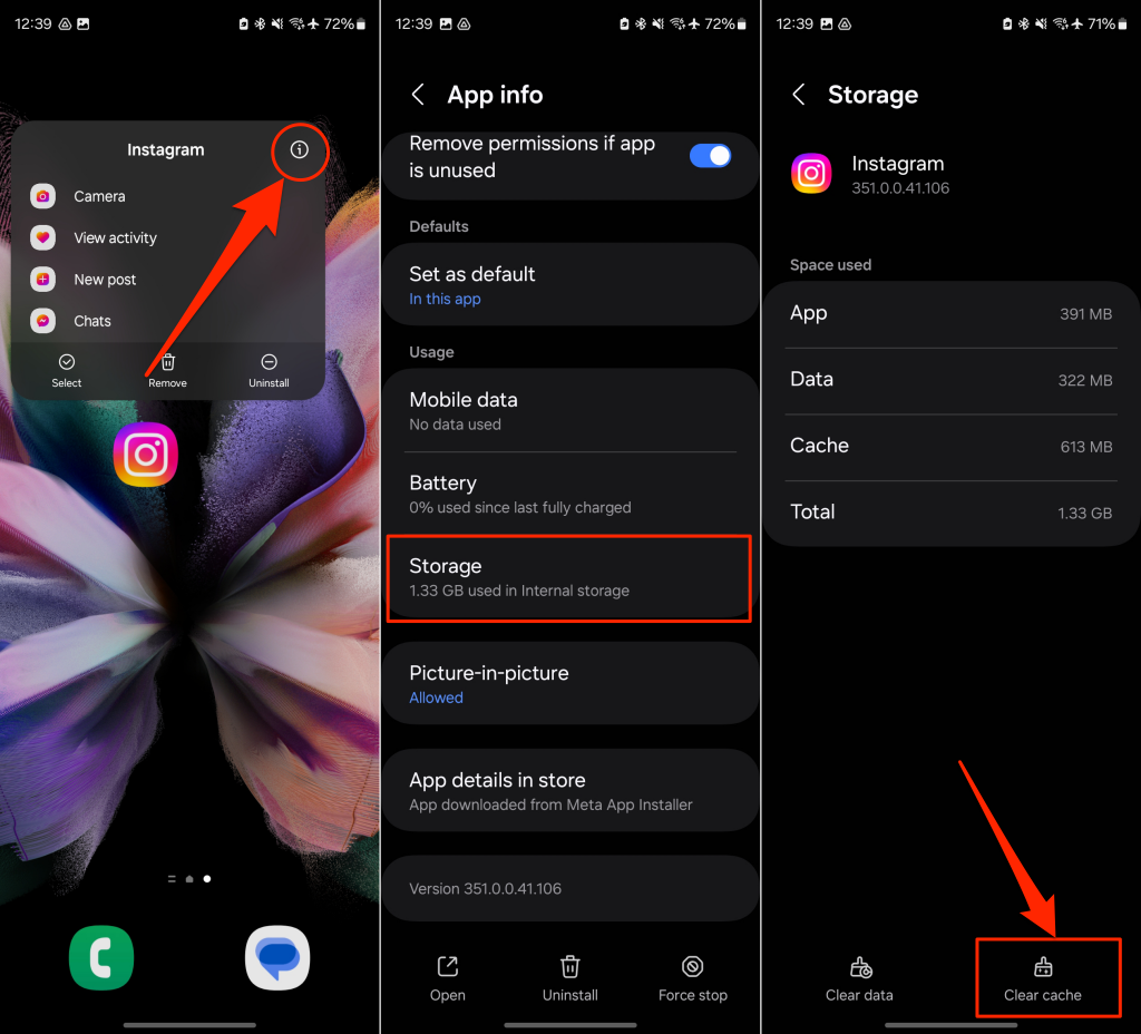 Steps to clear Instagram app cache on an Android phone