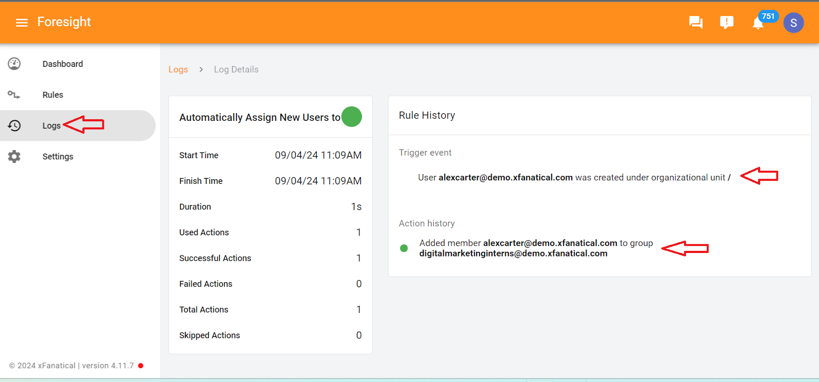 Automatically Assign New Users to Groups through Foresight - Log Page