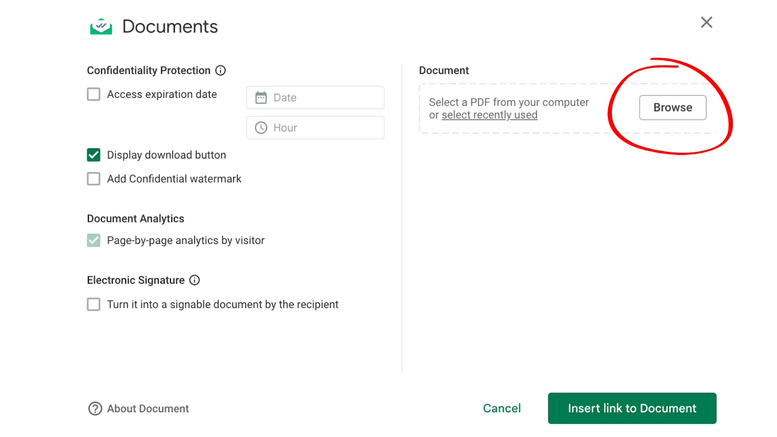 Browse button at Document