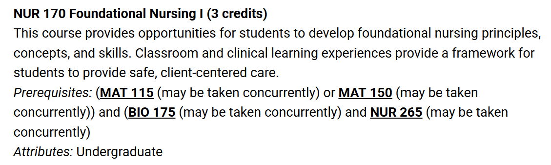 example of concurrent prerequisites in the Academic Catalog