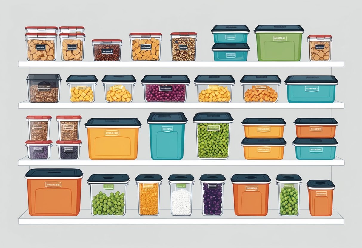 A well-organized kitchen pantry with Rubbermaid Brilliance containers neatly arranged on shelves, showcasing smart storage solutions for various kitchen sizes