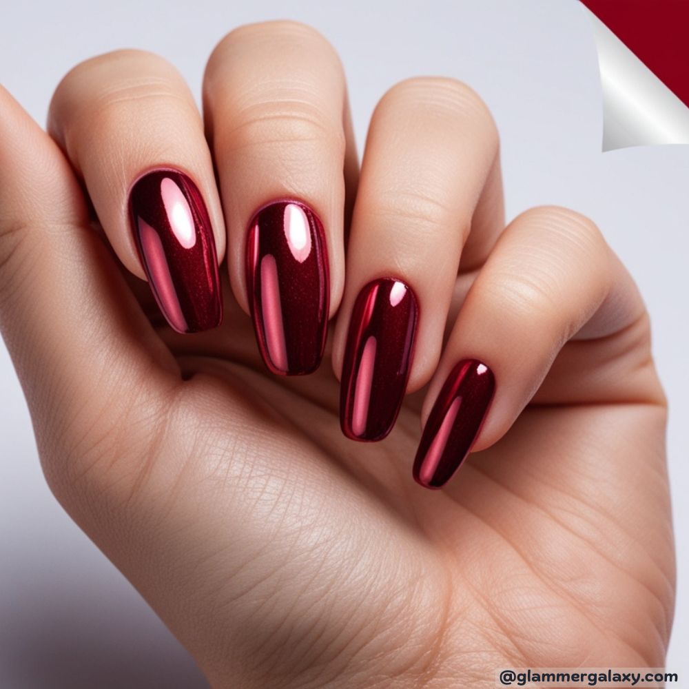 Winter Nail Ideas having Reflective Cherry Chrome
