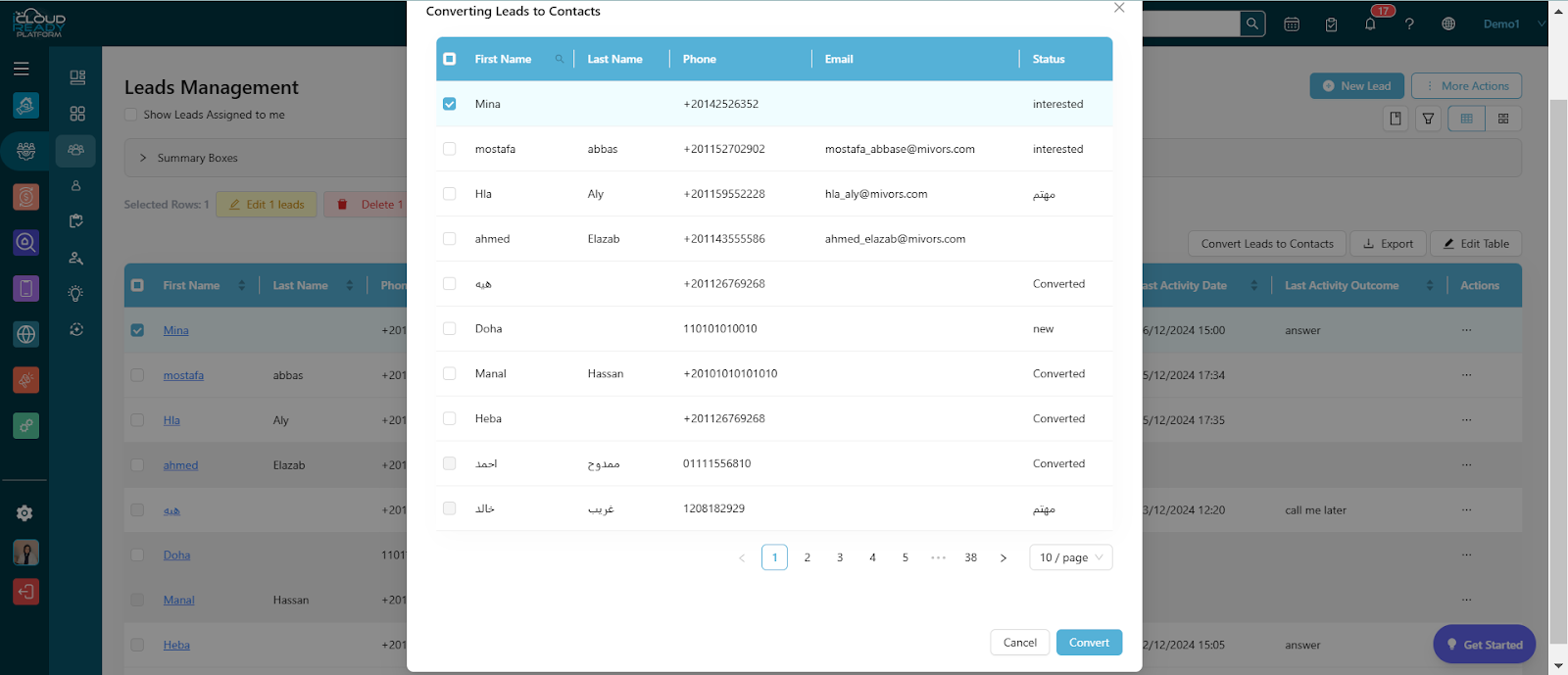 Convert Leads to Contacts 