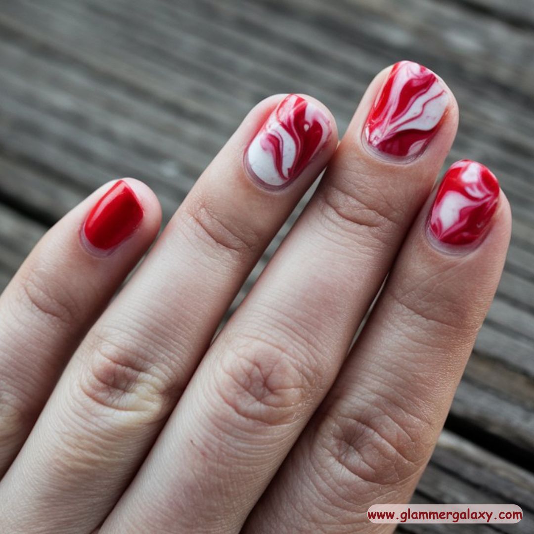 Red Winter Nail Designs having Marble Design
